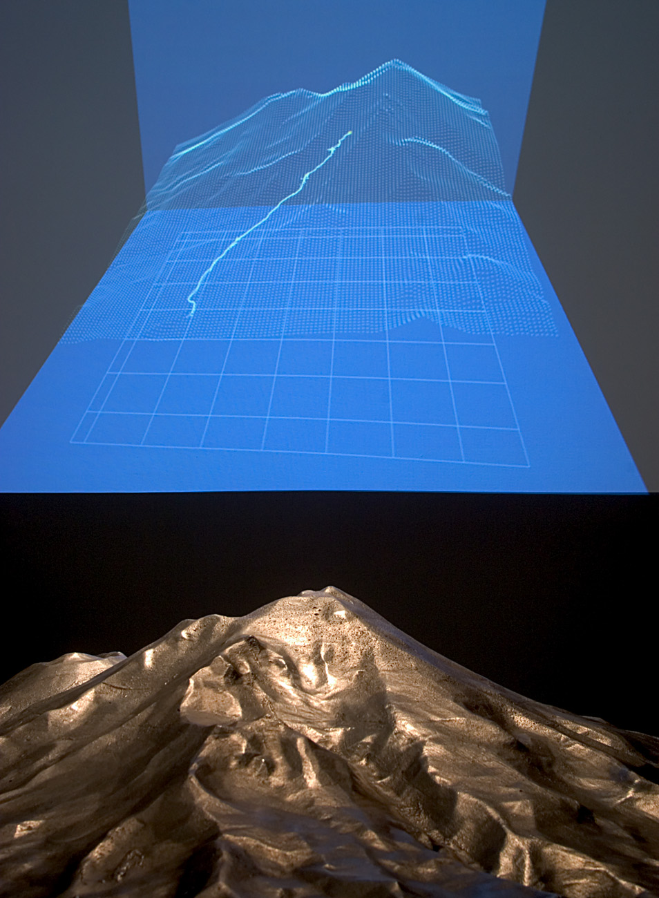 Photograph: close-up of Mt. Shasta scale model.