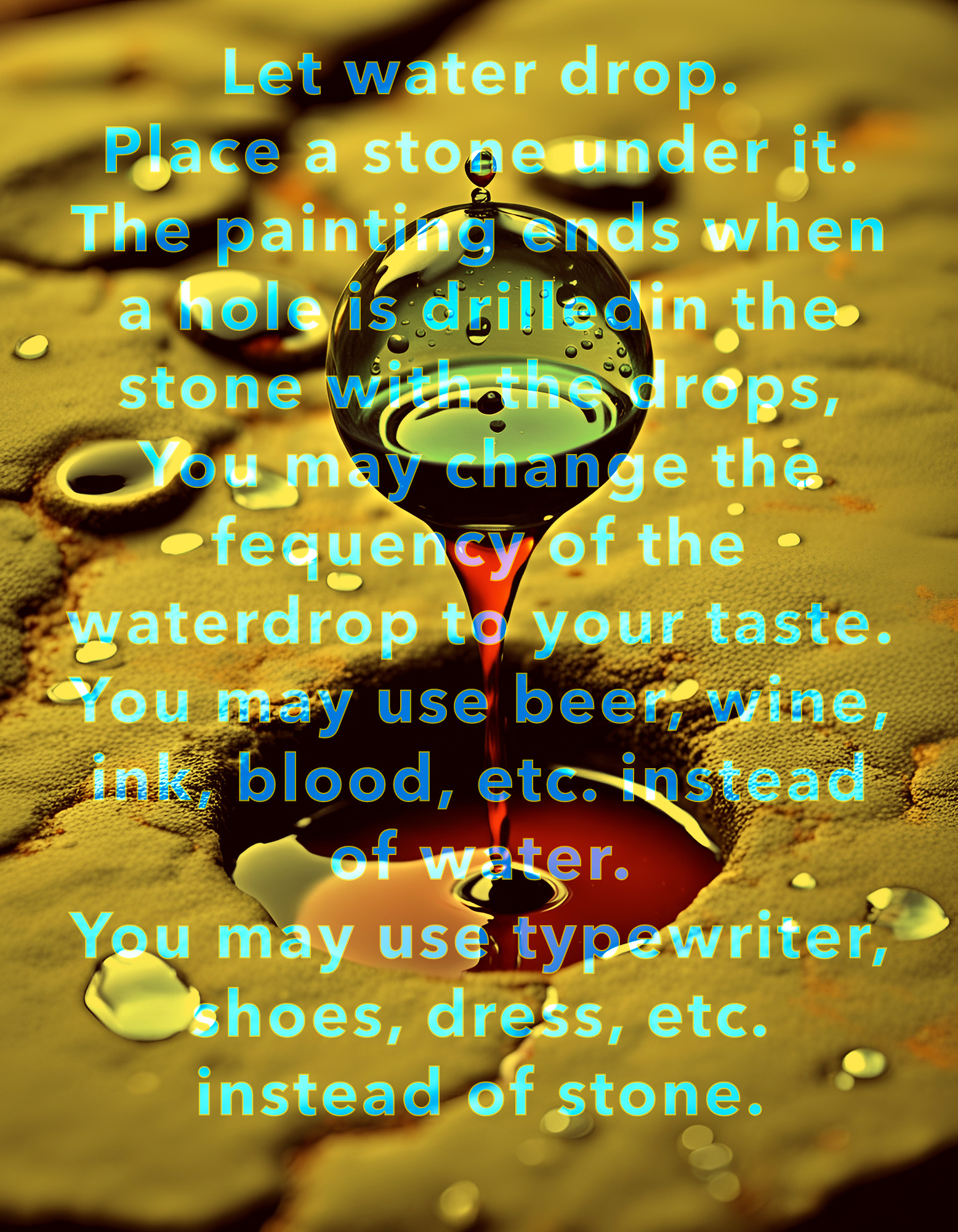 This image is a mustard yellow, featuring a waterdrop in the middle. The text prompt is light blue.